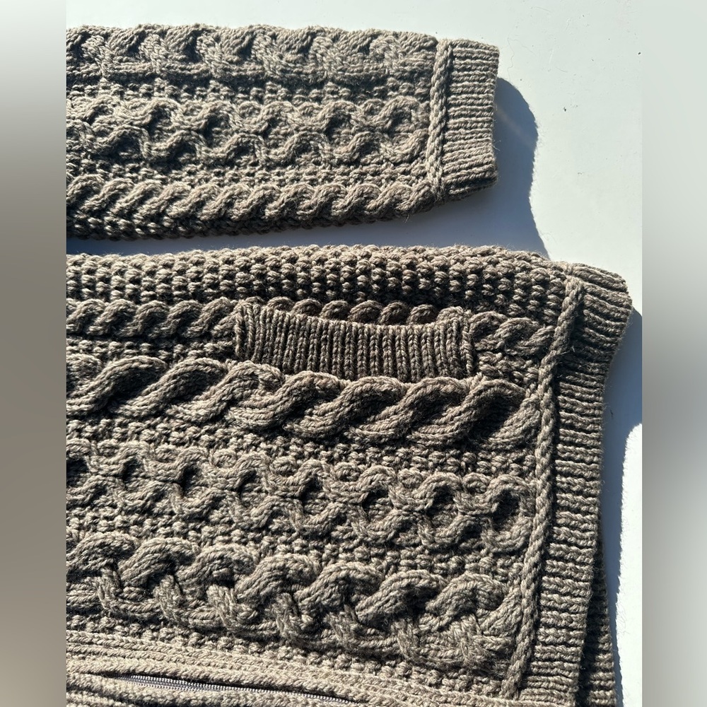NWT Aran Crafts Merino Cable Knit Women's Brown Cardigan Sweater Full Zipper, S - Picture 6 of 10